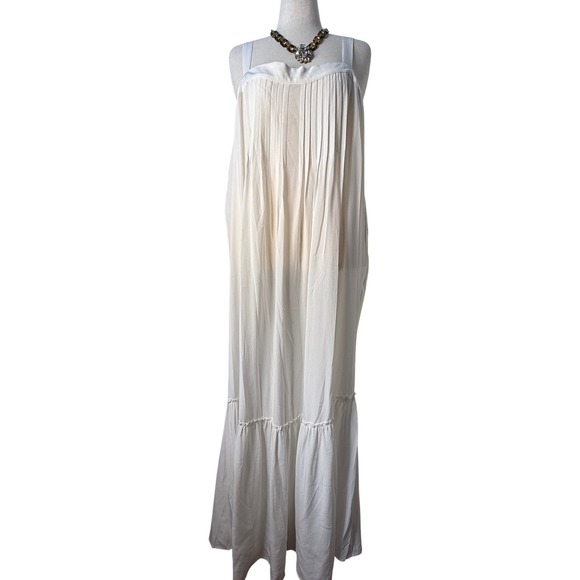 Jade Johnny Was XL 100% Silk Maxi Dress Sleeveless Pleated Ruffle Hem Ivory - Picture 1 of 8